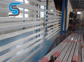 Horizontal powder spraying line