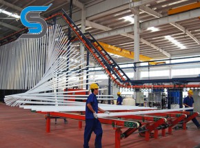 Vertical powder coating line